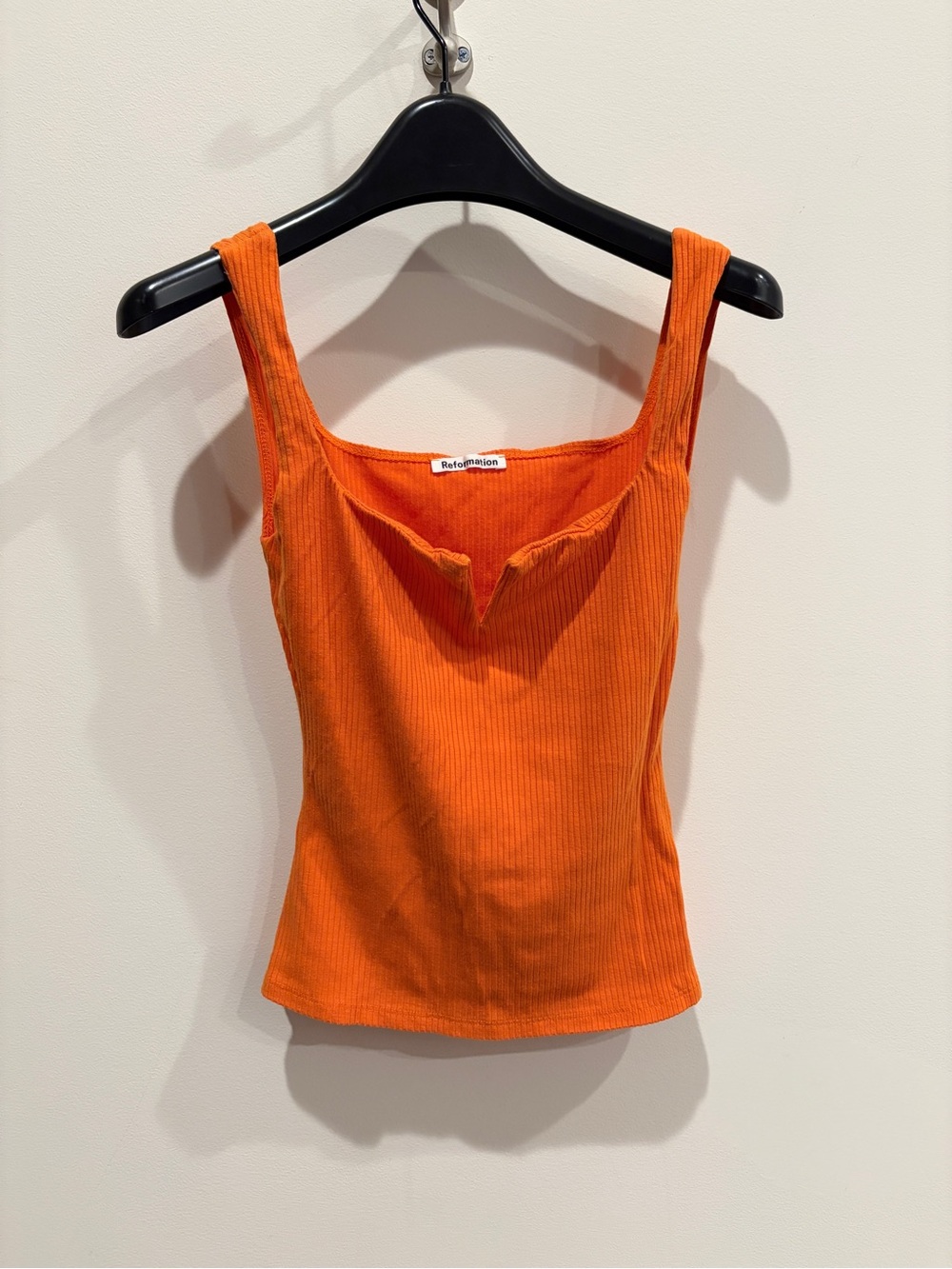 Reformation Bright Orange Ribbed Square-Neck Tank